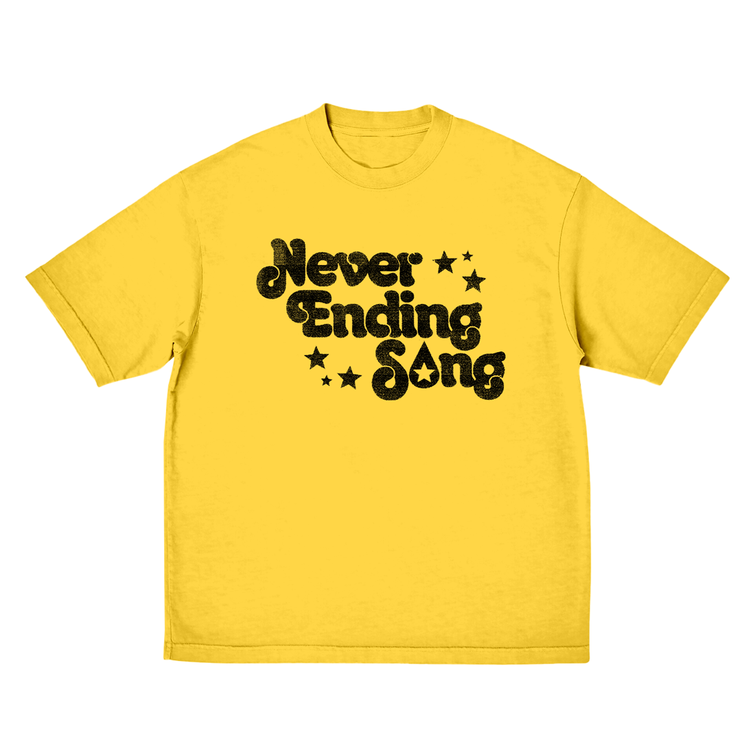 Yellow T-Shirt with Never Ending Song in black print